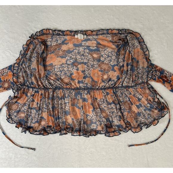 Full Tilt Tie Front Fly Away Boho Y2K Inspired 70’s Floral Print Cardigan Sz XS - Picture 7 of 8